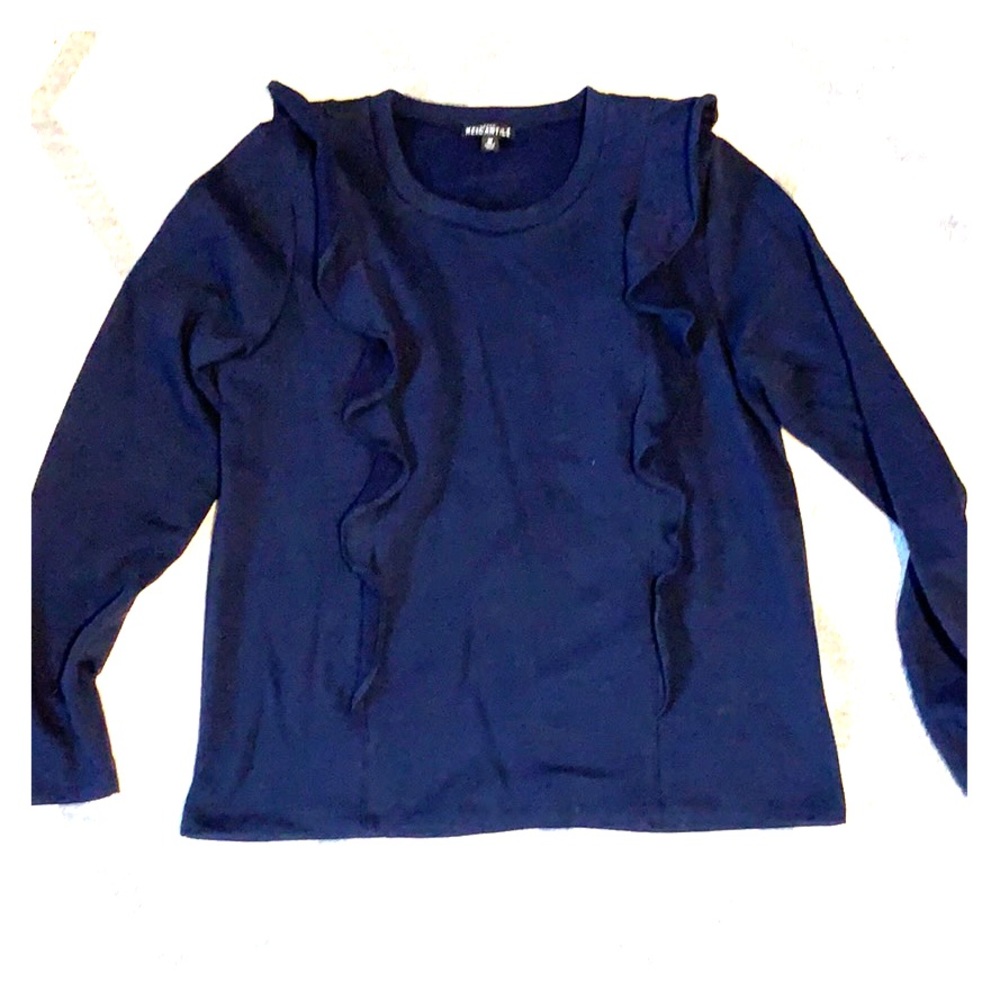 JCrew Mercantile Navy Ruffled Sweater.